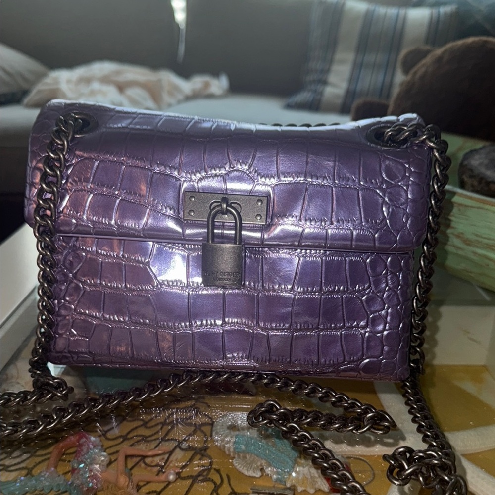 Kurt Geiger Purple Croc-Embossed Crossbody Bag